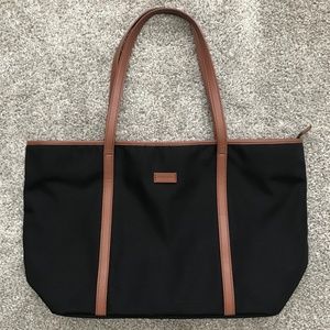 Women’s large shoulder work bag black with brown straps